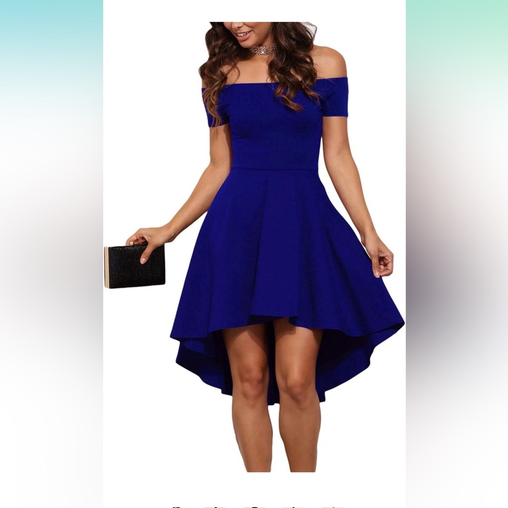 Amazon Blue High-Low Pleated Cocktail Dress